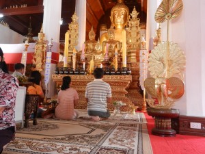Inside the vihara of Wat Phra That Chae Haeng, Nan, Thailand.