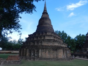 The octagonal stupa in Sukhothai's Wat Mahathat, Thailand