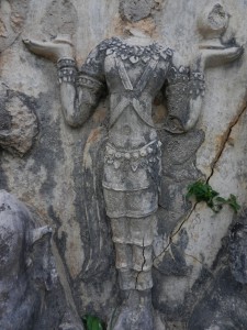 Thai sculpture on Wat Chedi Si Hong, Sukhothai, Thailand.