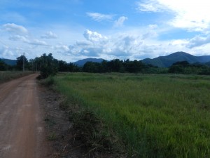Civilized flatlands and potent mountains to the west of Sukhothai, Thailand
