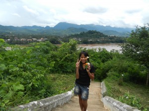 A friendly greeting across the Mekong from Luang Prabang, Laos.