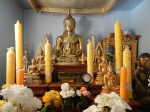 The altar in a Laotian temple in California.