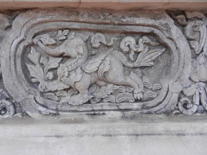 Stucco decorations on the ho trai of Wat Phra Singh, Chiang Mai, Thailand.