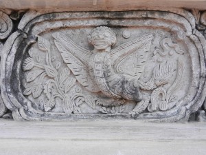 A stucco decoration on the ho trai of Wat Phra Singh, Chiang Mai, Thailand.