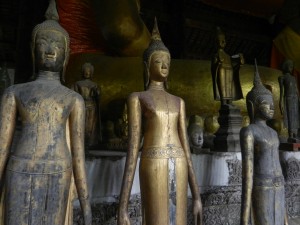 Laotian style Buddhas in Luang Prabang's Wat Visoun.