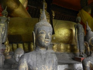 A Laotian style Buddha in Luang Prabang's Wat Visoun.