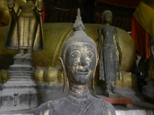 A Laotian style Buddha in Luang Prabang's Wat Visoun.